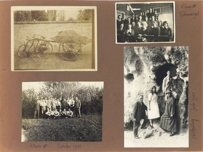 818591 Afbeelding van een bladzijde uit een familiealbum met foto's van de troepkar De Blom van Groep 2, afdeling ...